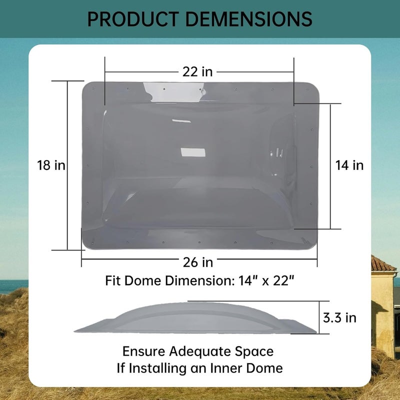 Beleeb RV Skylight Replacement 18" x 26" -Universal Outer Dome Fits All Standard 14"x22" Openings, RV Shower Skylight for Camper Trailer Fifth Wheel Motorhome Truck (SMOKE) - Image 2